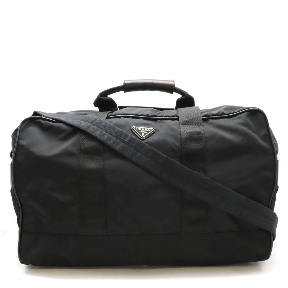 Prada Tessuto Boston Bag Travel Shoulder Leather NERO Black